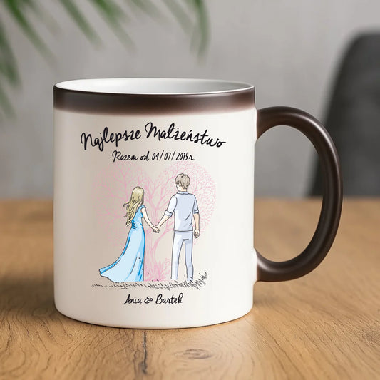 Kubek magiczny - prezent dla żony i męża Rocznica Ślubu - Najlepsze małżeństwo - personalizowany W03 - StoryCups.pl