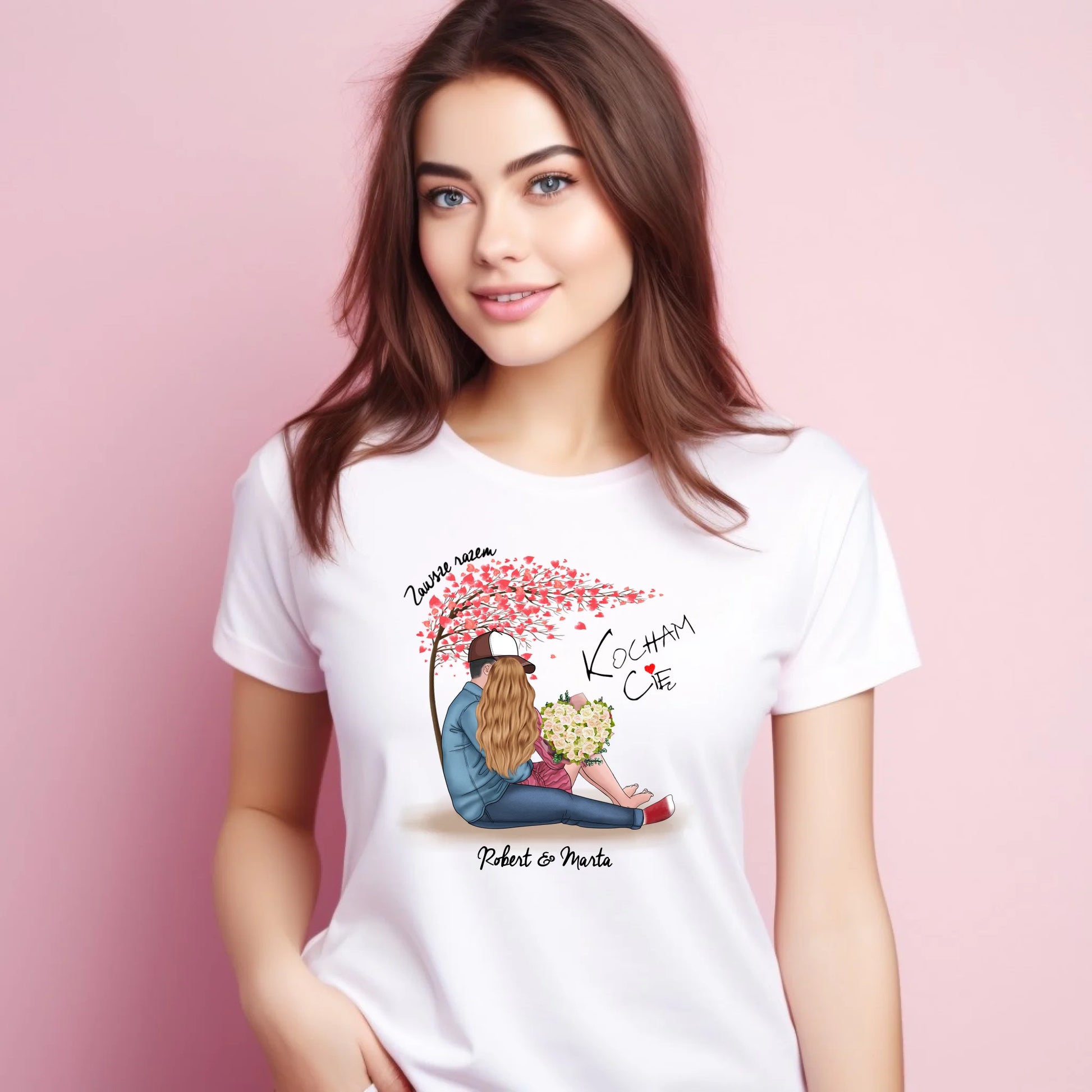 Koszulka damska dla par - prezent dla dziewczyny narzeczonej żony - Zawsze razem - personalizowana W04 - StoryCups.pl