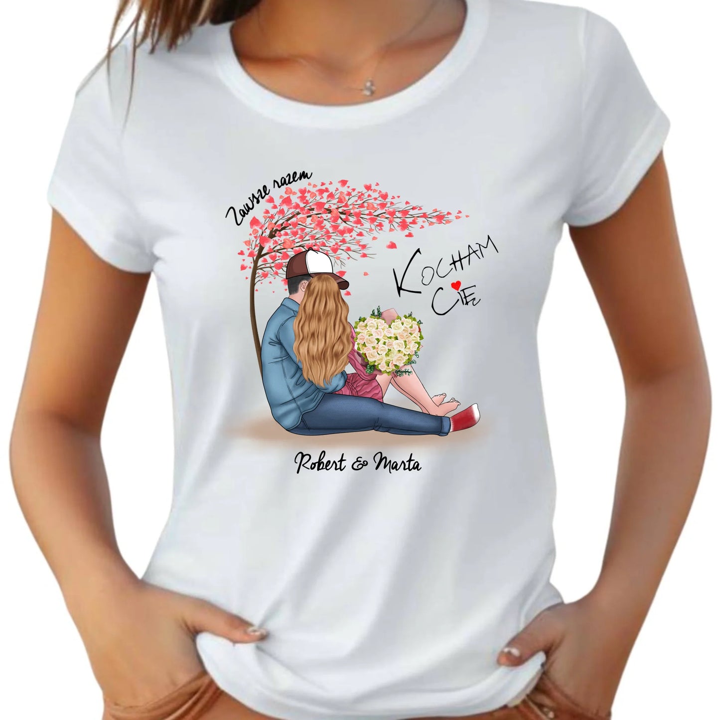 Koszulka damska dla par - prezent dla dziewczyny narzeczonej żony - Zawsze razem - personalizowana W04 - StoryCups.pl