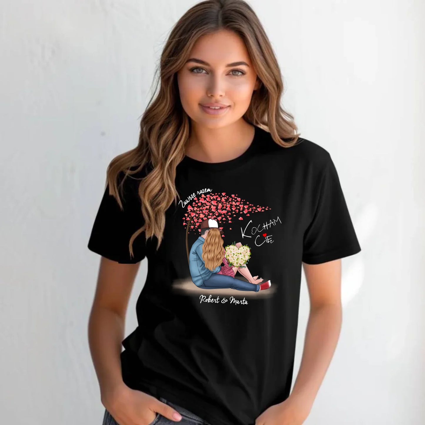 Koszulka damska dla par - prezent dla dziewczyny narzeczonej żony - Zawsze razem - personalizowana W04 - StoryCups.pl