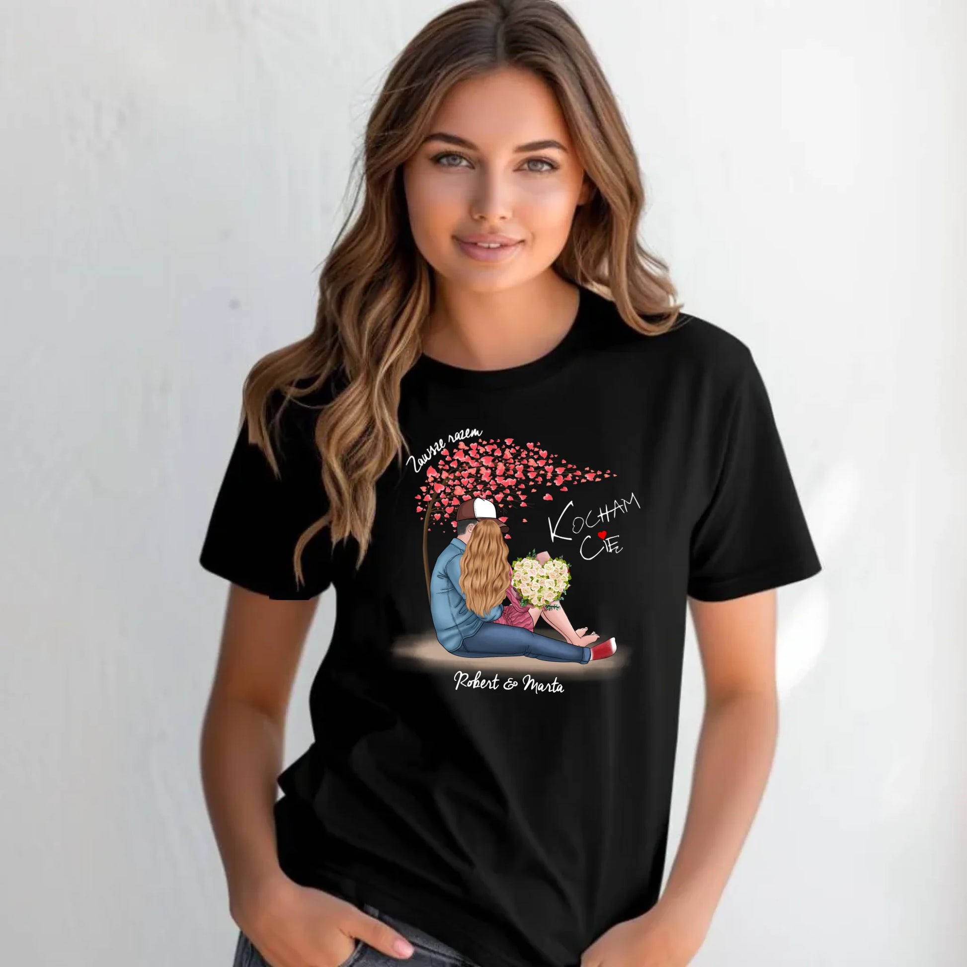 Koszulka damska dla par - prezent dla dziewczyny narzeczonej żony - Zawsze razem - personalizowana W04 - StoryCups.pl