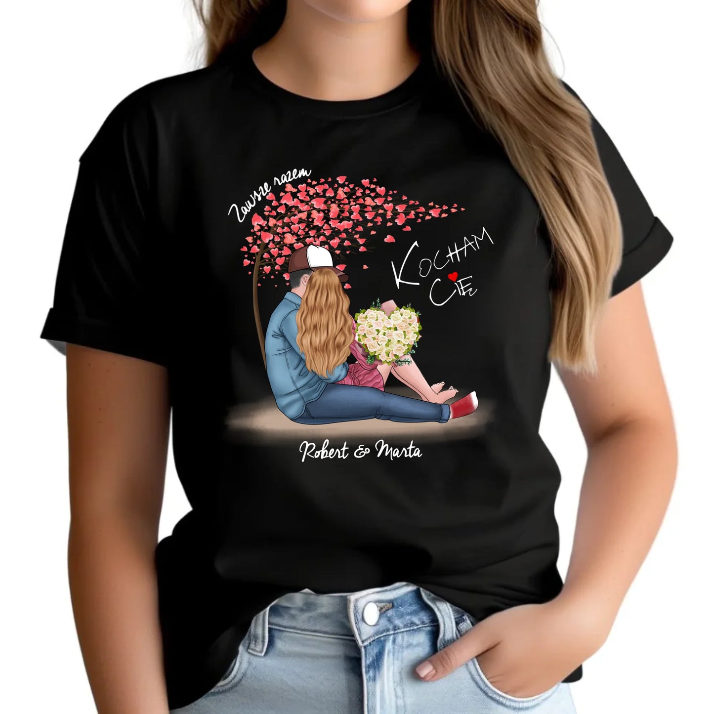 Koszulka damska dla par - prezent dla dziewczyny narzeczonej żony - Zawsze razem - personalizowana W04 - StoryCups.pl