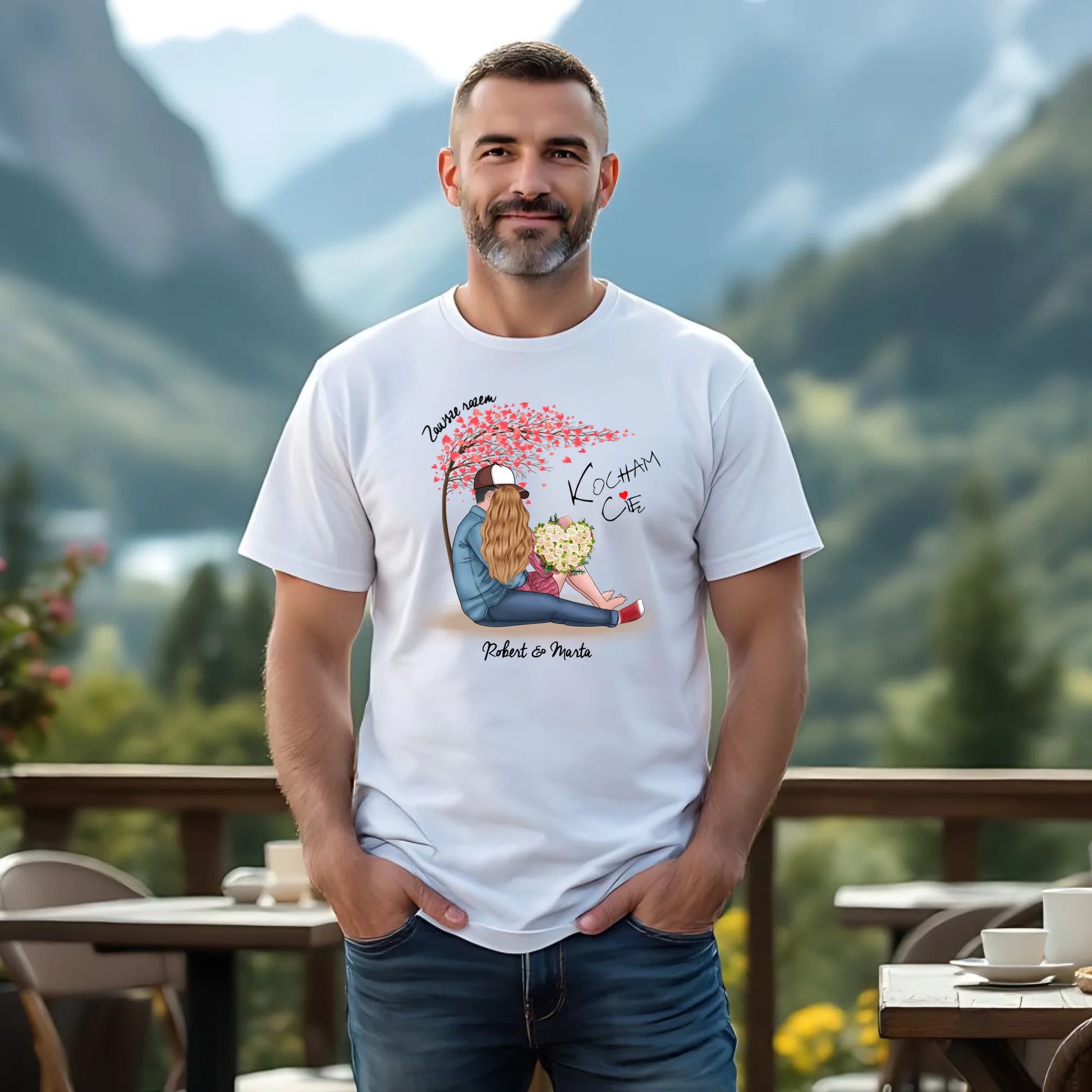 Koszulka męska dla par - prezent dla chłopaka narzeczonego męża - Zawsze razem - personalizowana W04 - StoryCups.pl