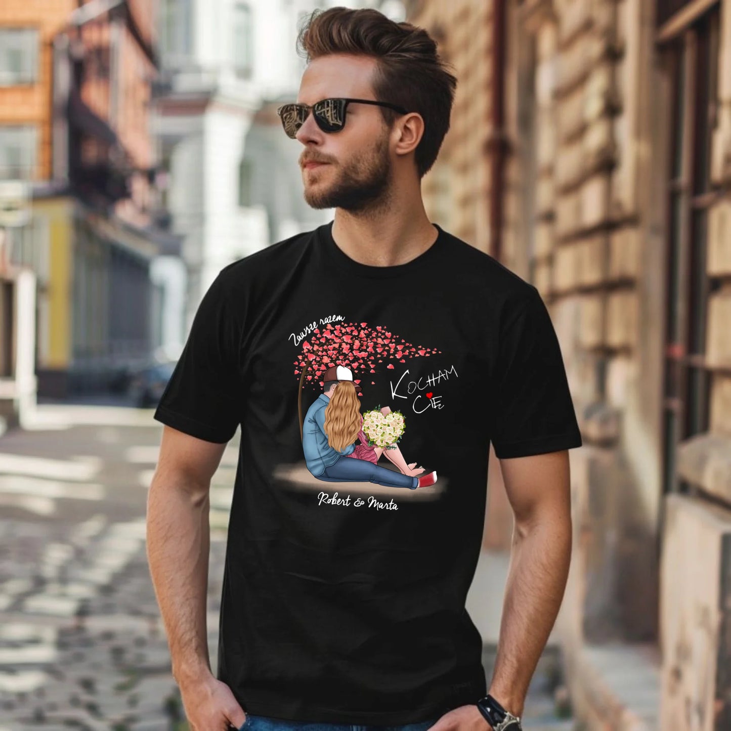 Koszulka męska dla par - prezent dla chłopaka narzeczonego męża - Zawsze razem - personalizowana W04 - StoryCups.pl