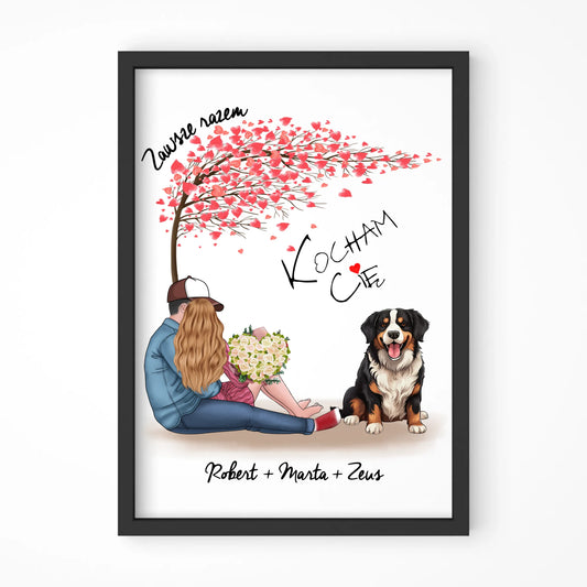 Plakat w ramie - prezent dla par + berneńczyk - Zawsze razem - personalizowany W04a - StoryCups.pl