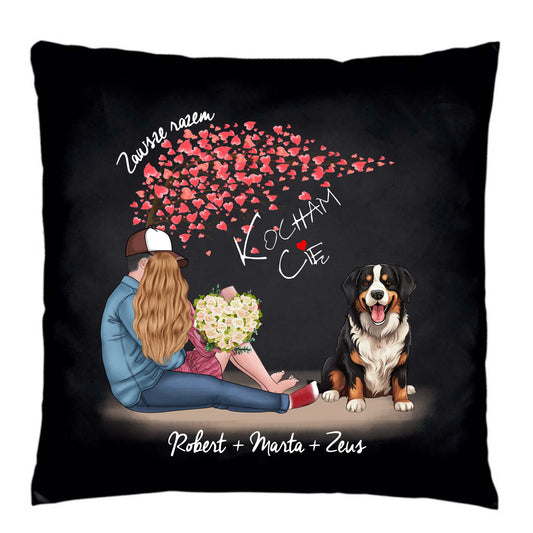 Poduszka dekoracyjna - prezent dla par + berneńczyk - Zawsze razem - personalizowana W04a - StoryCups.pl