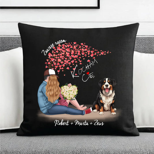 Poduszka dekoracyjna - prezent dla par + berneńczyk - Zawsze razem - personalizowana W04a - StoryCups.pl