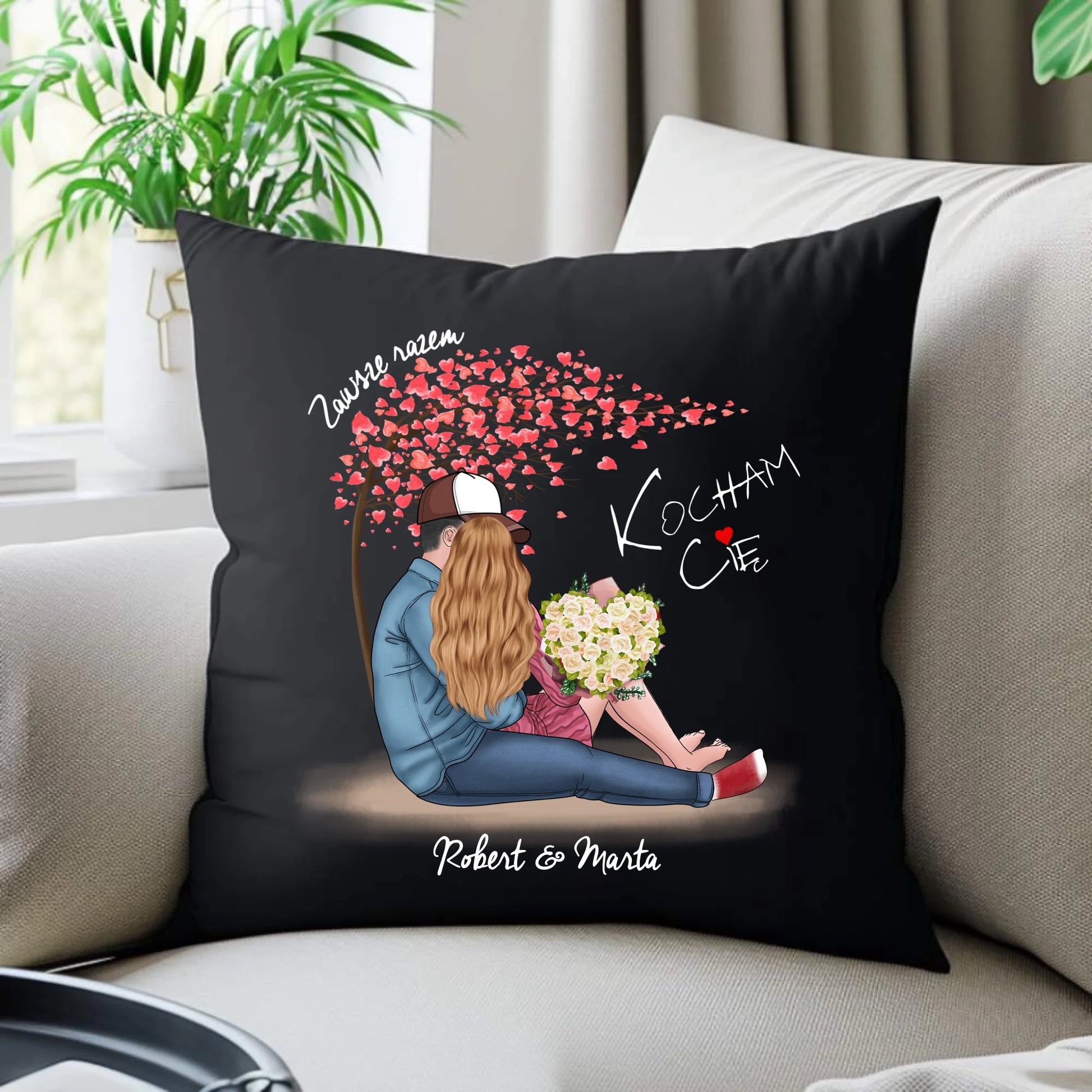Poduszka dekoracyjna - prezent dla par + berneńczyk - Zawsze razem - personalizowana W04a - StoryCups.pl