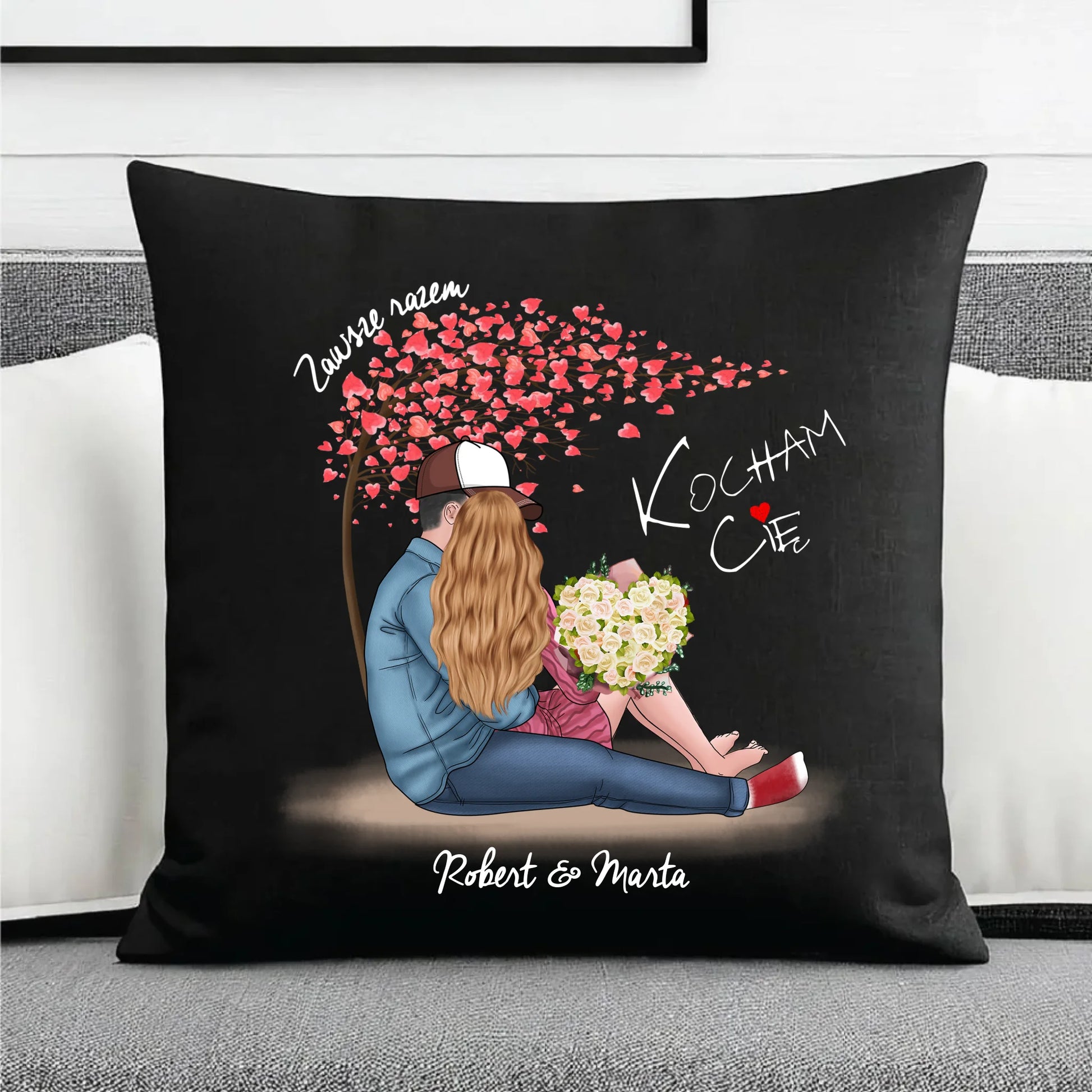 Poduszka dekoracyjna - prezent dla par + berneńczyk - Zawsze razem - personalizowana W04a - StoryCups.pl
