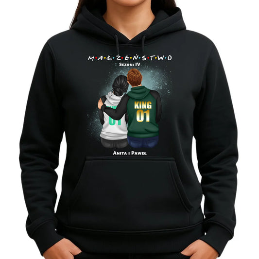 Bluza damska z kapturem dla par - personalizowany prezent dla żony na rocznicę ślubu – Małżeństwo W05 - StoryCups.pl