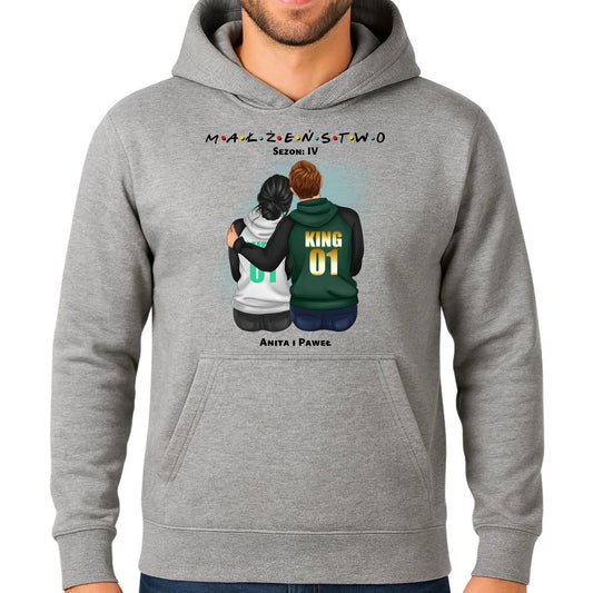 Bluza męska z kapturem dla par - personalizowany prezent dla męża na rocznicę ślubu – Małżeństwo W05 - StoryCups.pl