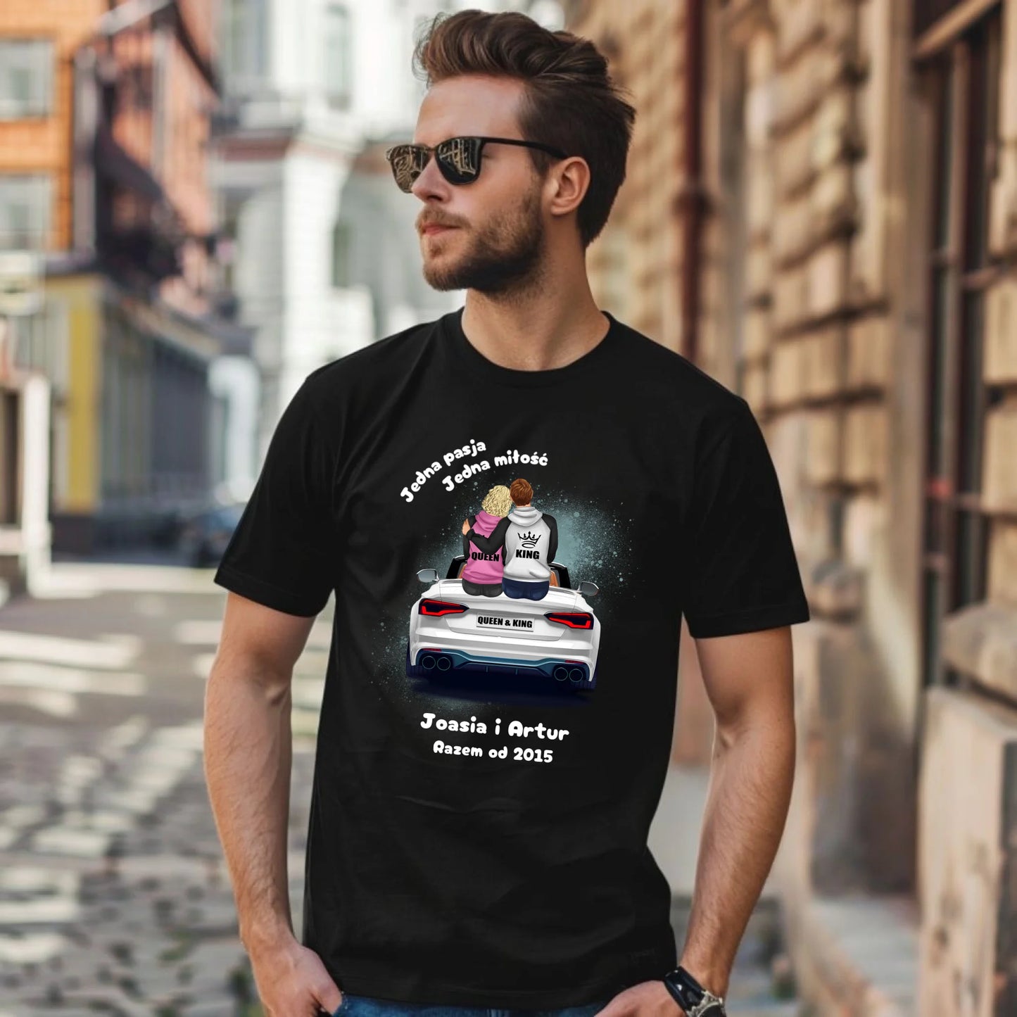 Koszulka męska dla par - personalizowany prezent dla chłopaka - Jedna miłość W06 - StoryCups.pl