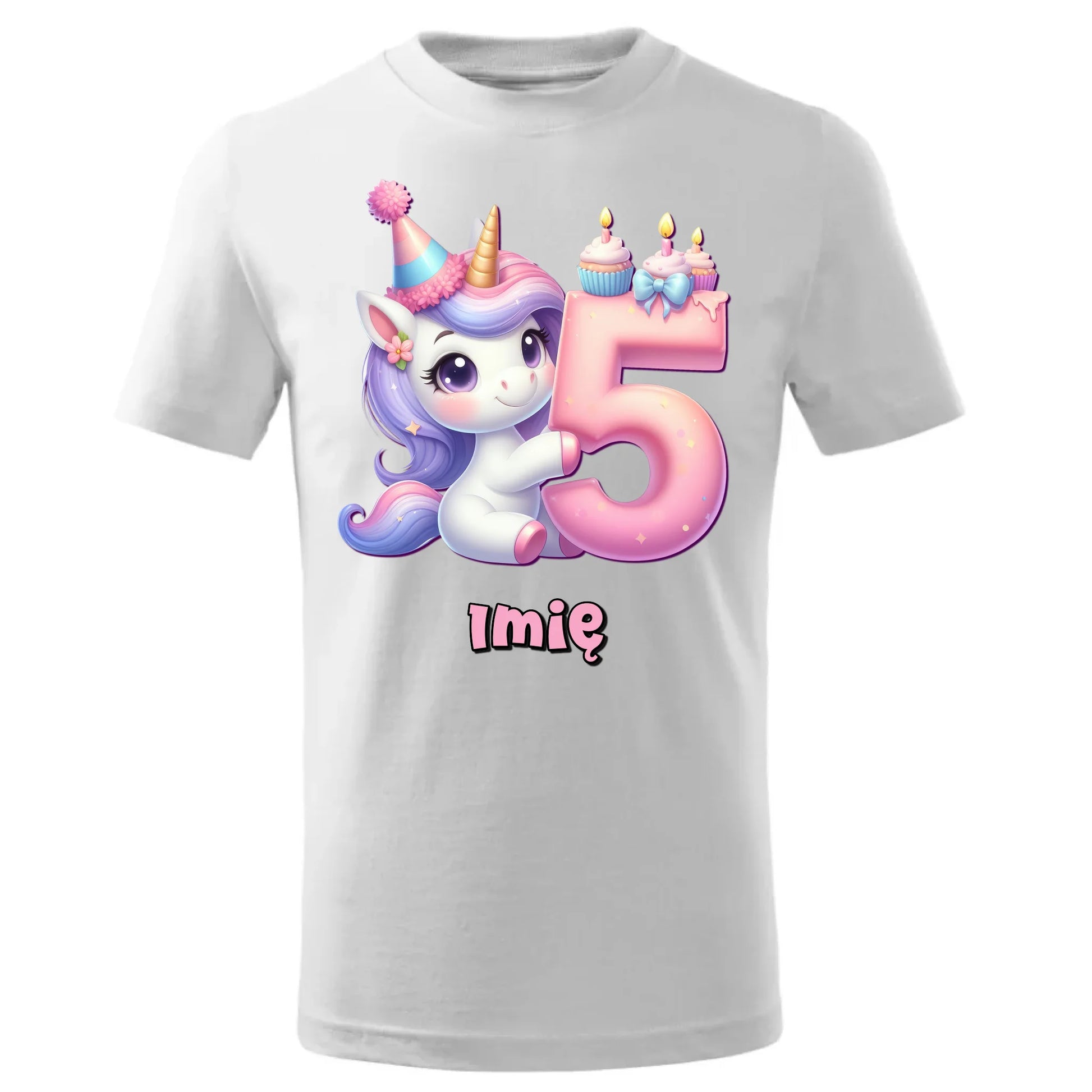 Koszulka dziecięca urodzinowa - prezent na 5 urodziny dla dziewczynki - Jednorożec - personalizowana U49 - StoryCups.pl
