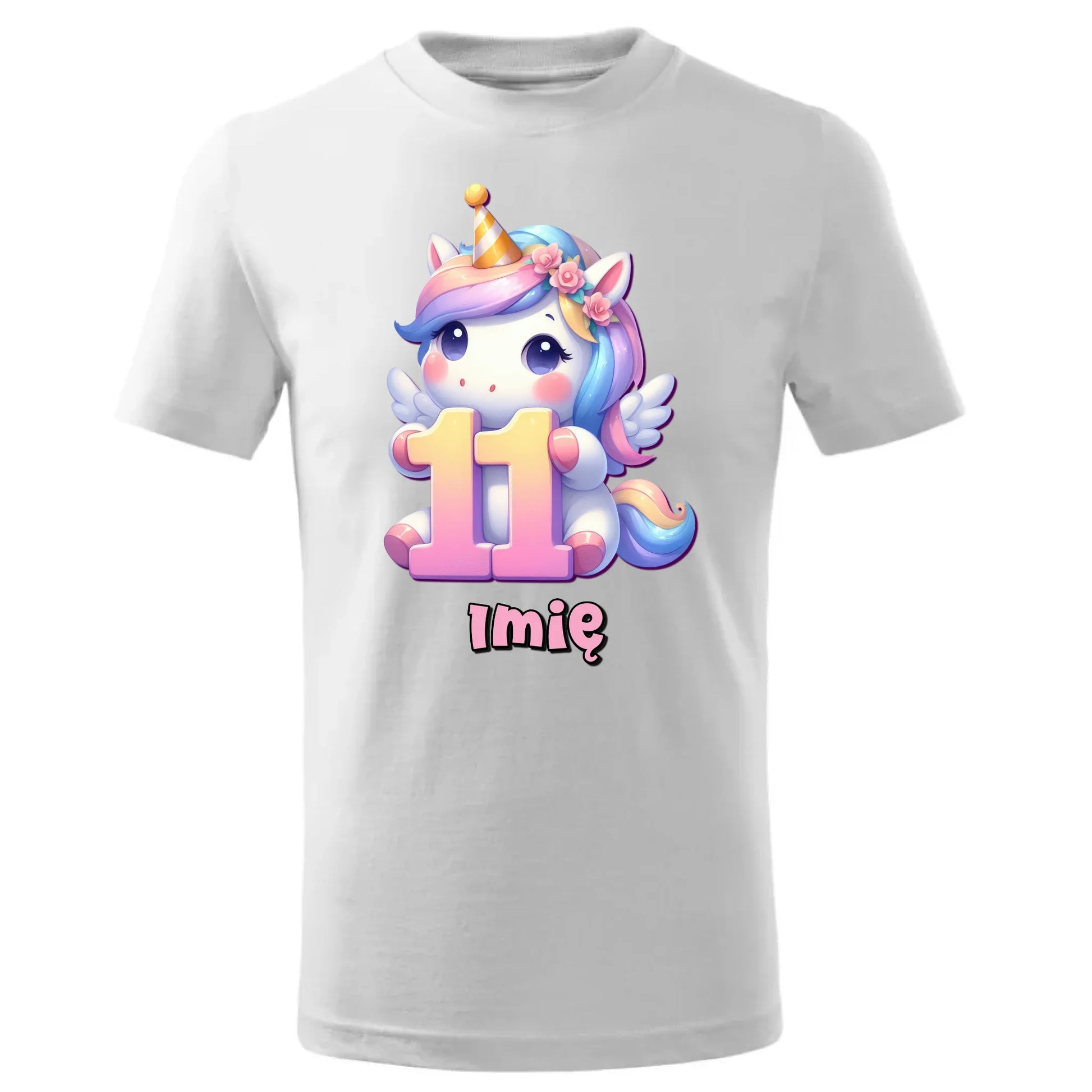 Koszulka dziecięca urodzinowa - prezent na 11 urodziny dla dziewczynki - Jednorożec - personalizowana U55 - StoryCups.pl