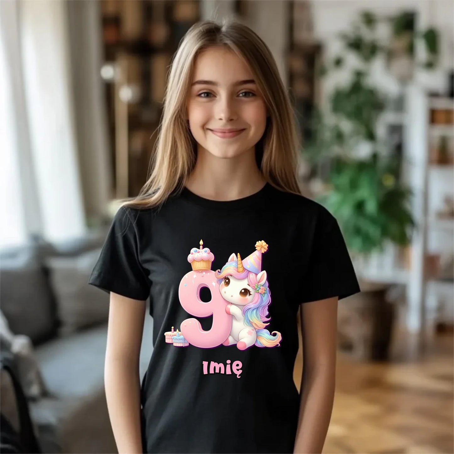 Koszulka dziecięca urodzinowa - prezent na 9 urodziny dla dziewczynki - Jednorożec - personalizowana U53 - StoryCups.pl