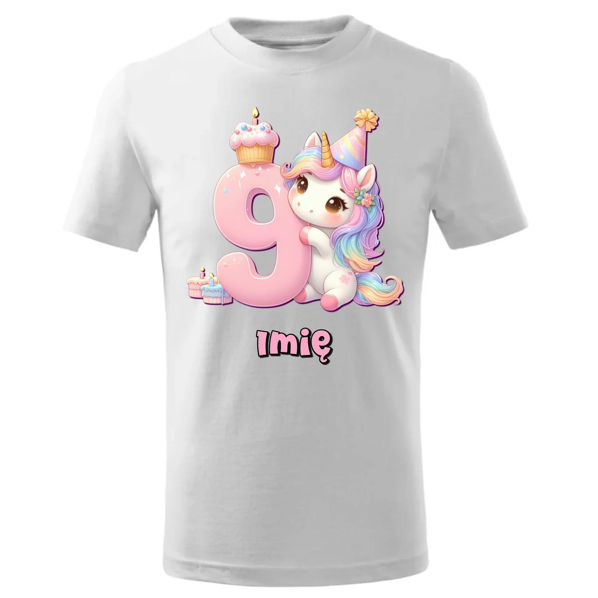 Koszulka dziecięca urodzinowa - prezent na 9 urodziny dla dziewczynki - Jednorożec - personalizowana U53 - StoryCups.pl