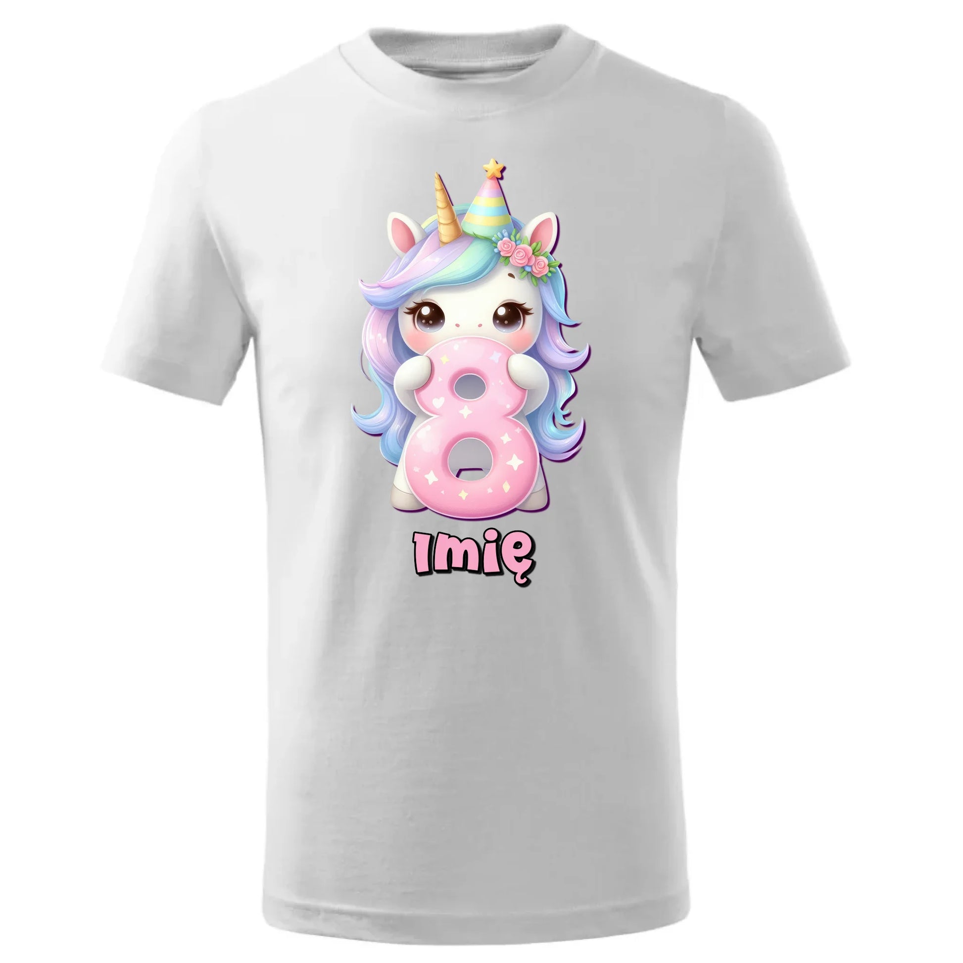 Koszulka dziecięca urodzinowa - prezent na 8 urodziny dla dziewczynki - Jednorożec - personalizowana U52 - StoryCups.pl