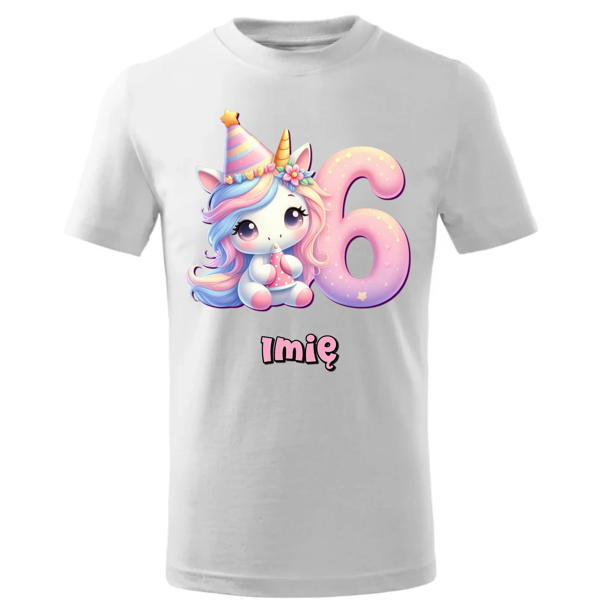 Koszulka dziecięca urodzinowa - prezent na 6 urodziny dla dziewczynki - Jednorożec - personalizowana U50 - StoryCups.pl