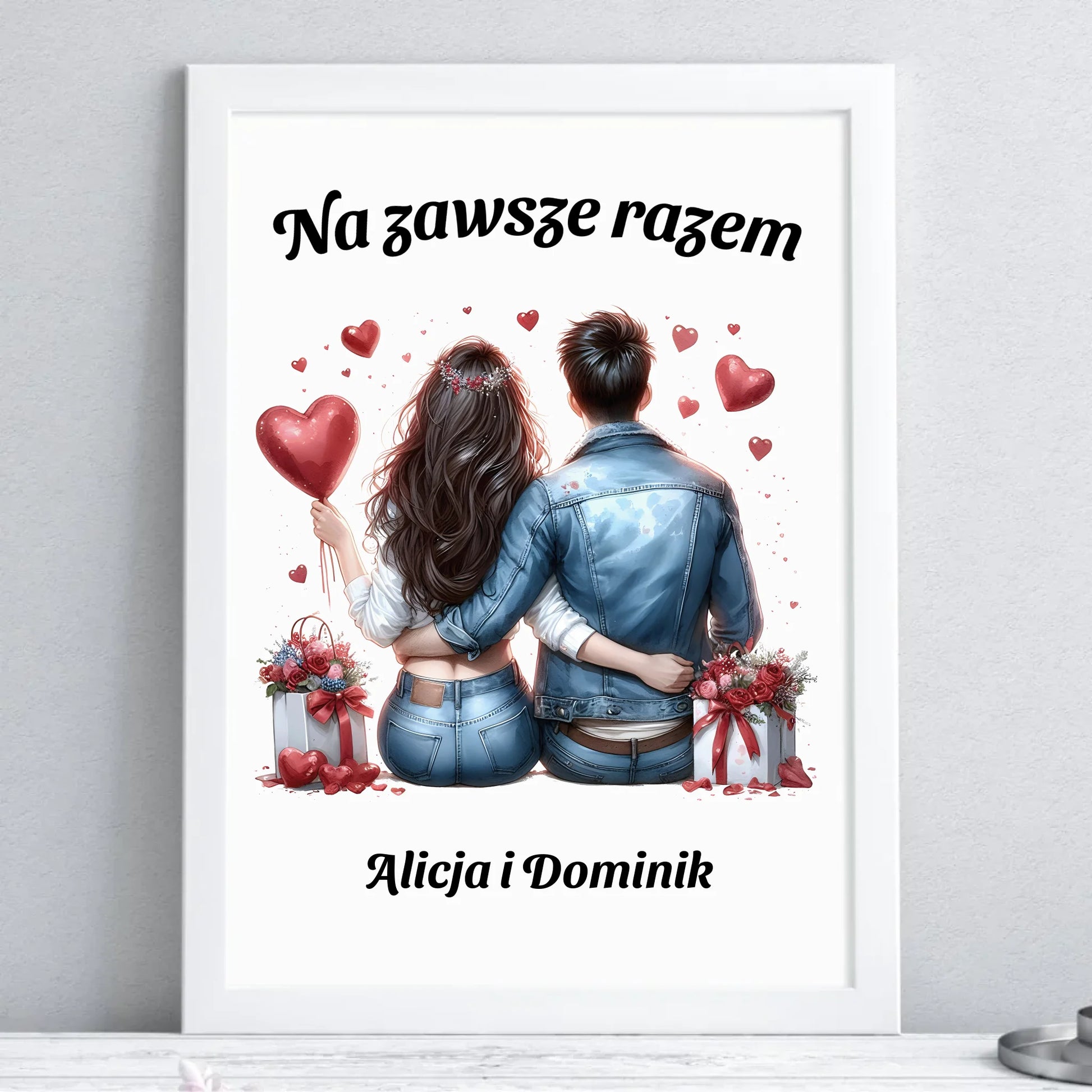 Plakat w ramie dla par - prezent dla dziewczyny i chłopaka - Na zawsze razem - personalizowany W07 - StoryCups.pl