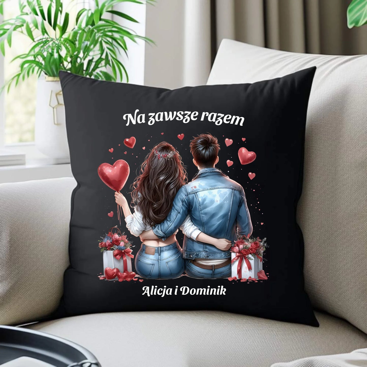 Poduszka dekoracyjna dla par - prezent dla dziewczyny i chłopaka - Na zawsze razem - personalizowana W07 - StoryCups.pl