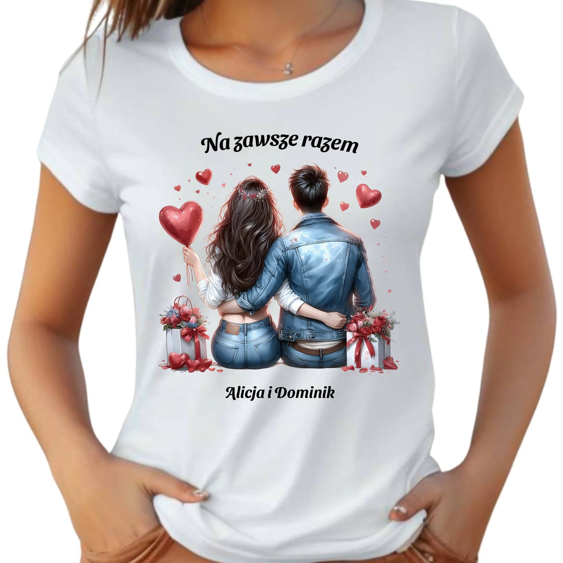 Koszulka damska dla par - prezent dla dziewczyny - Na zawsze razem - personalizowana W07 - StoryCups.pl