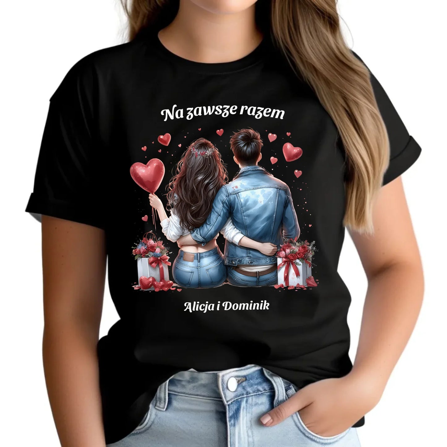 Koszulka damska dla par - prezent dla dziewczyny - Na zawsze razem - personalizowana W07 - StoryCups.pl