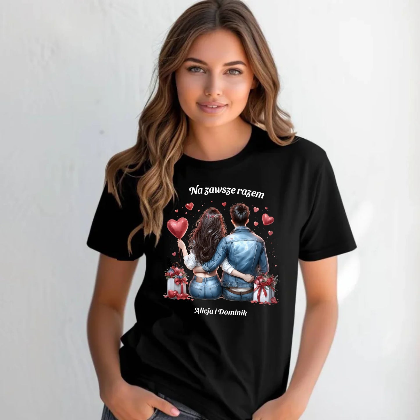 Koszulka damska dla par - prezent dla dziewczyny - Na zawsze razem - personalizowana W07 - StoryCups.pl