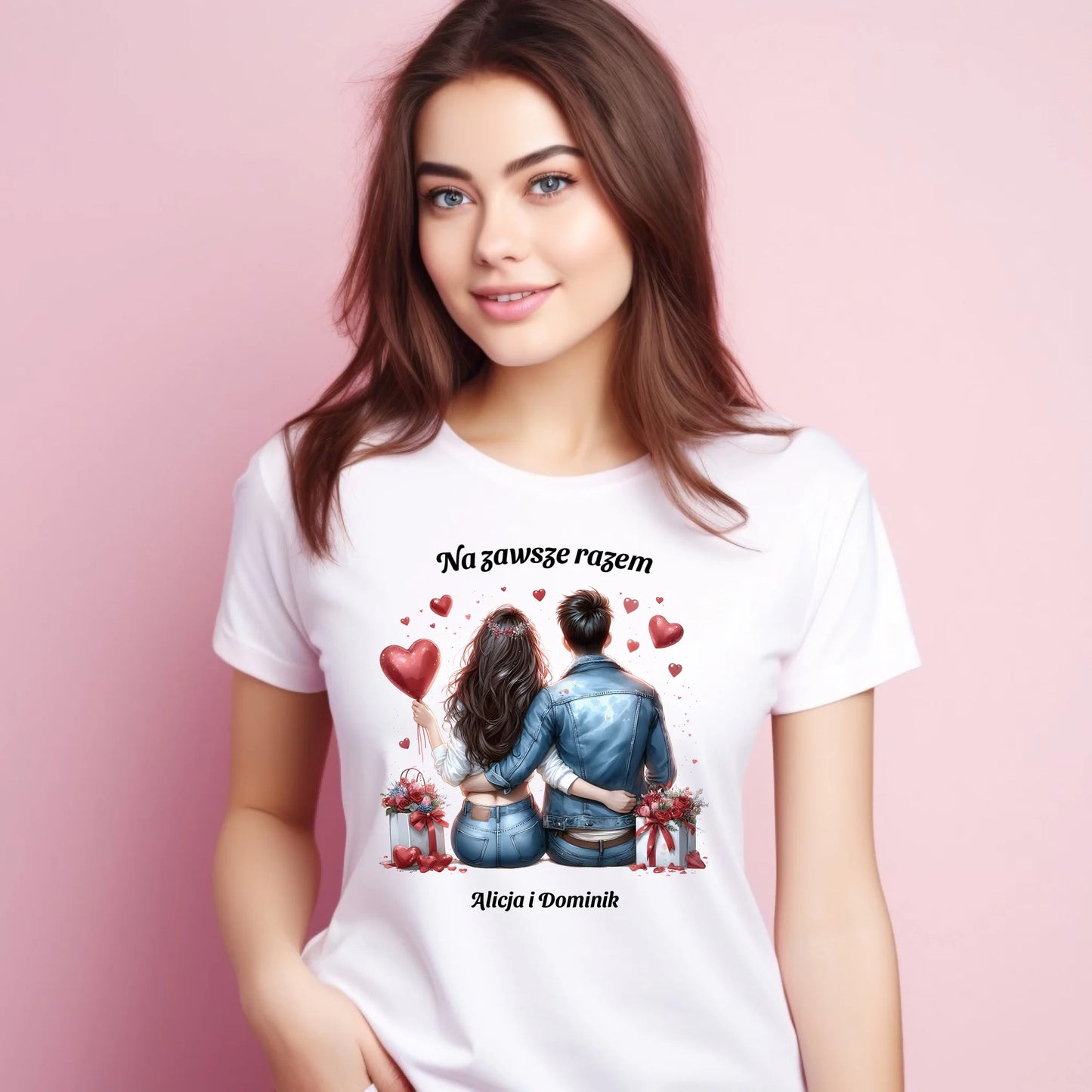 Koszulka damska dla par - prezent dla dziewczyny - Na zawsze razem - personalizowana W07 - StoryCups.pl