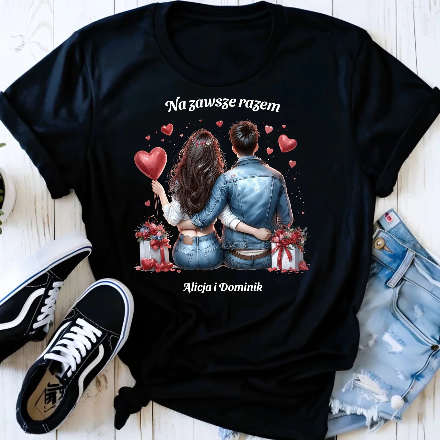 Koszulka damska dla par - prezent dla dziewczyny - Na zawsze razem - personalizowana W07 - StoryCups.pl