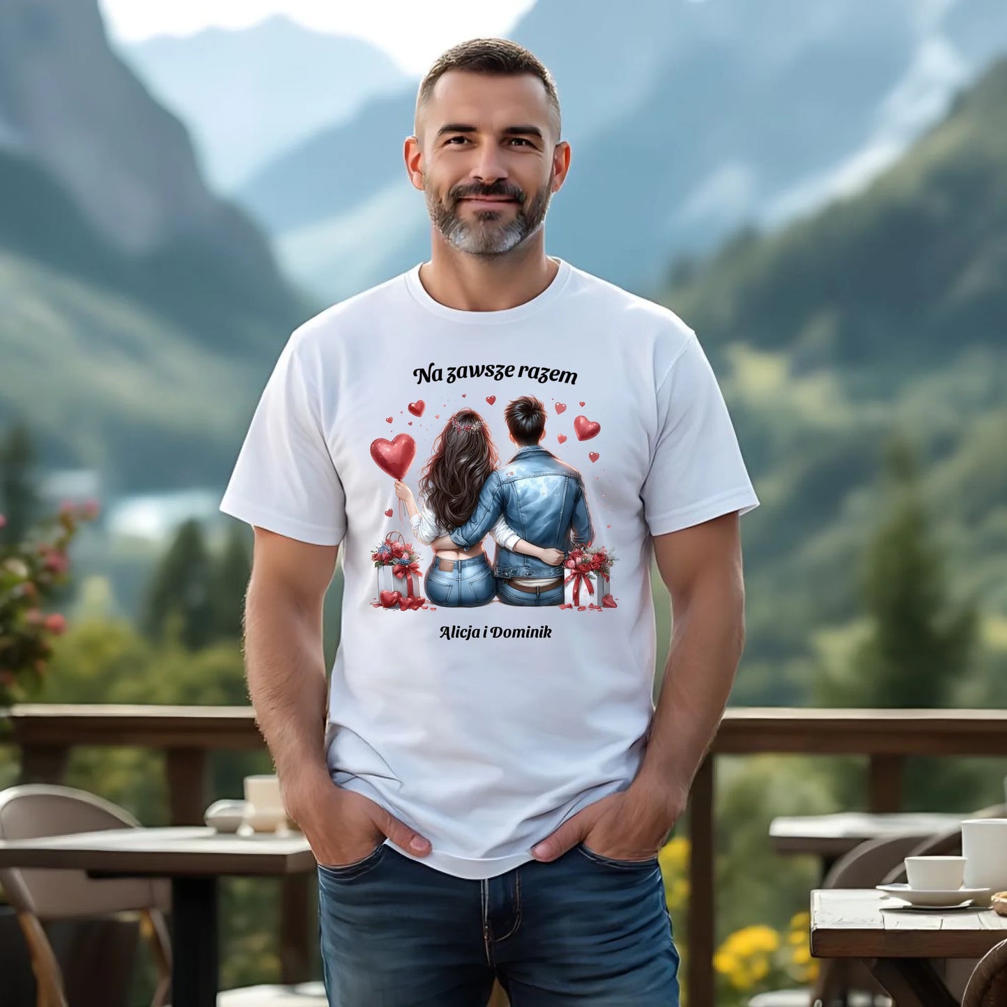 Koszulka męska dla par - prezent dla chłopaka - Na zawsze razem - personalizowana W07 - StoryCups.pl