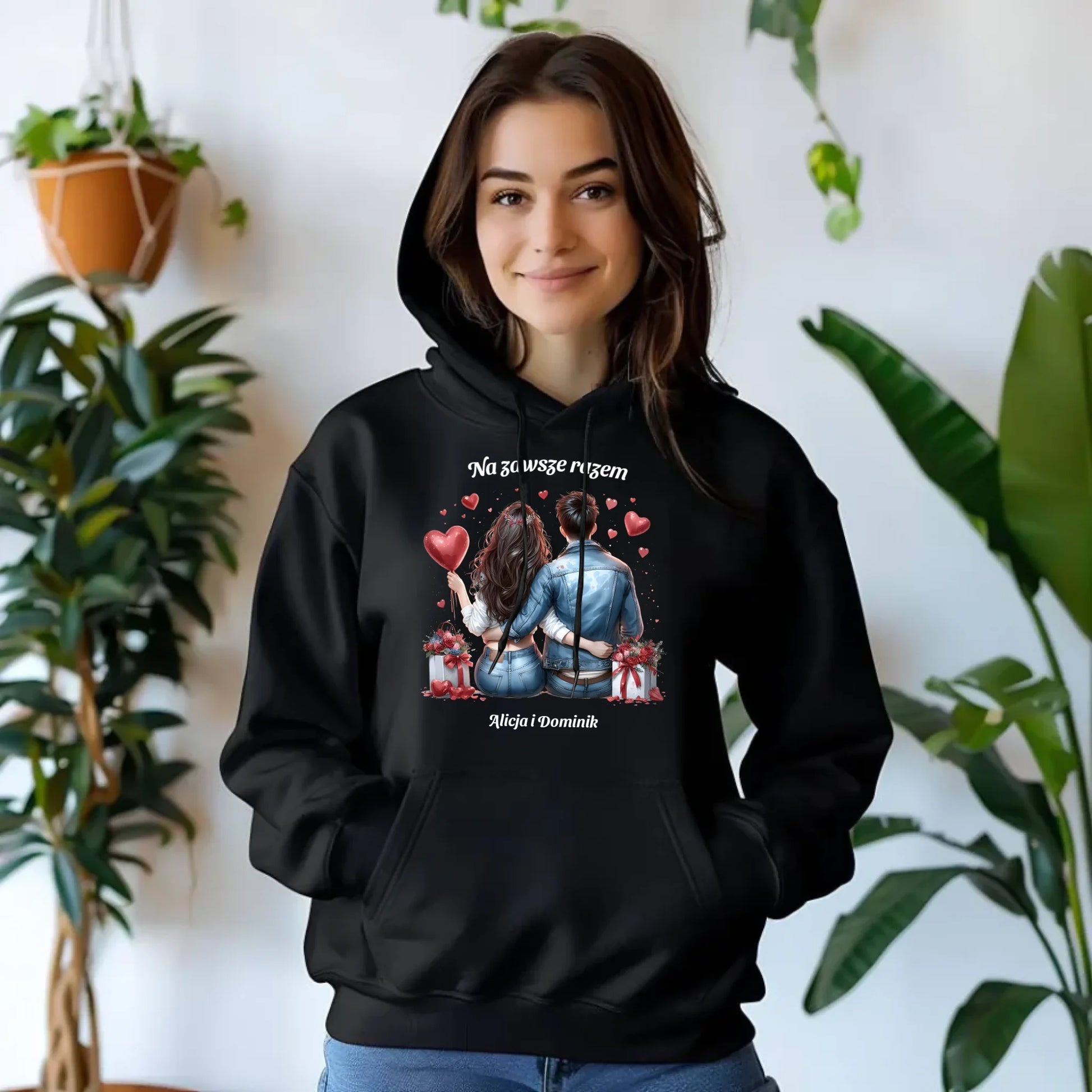 Bluza damska z kapturem dla par - prezent dla dziewczyny - Na zawsze razem - personalizowana W07 - StoryCups.pl