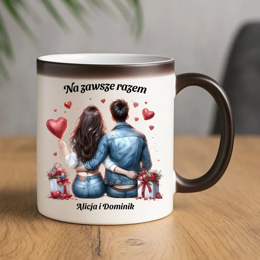 Kubek magiczny dla par - prezent dla dziewczyny i chłopaka - Na zawsze razem - personalizowany W07 - StoryCups.pl