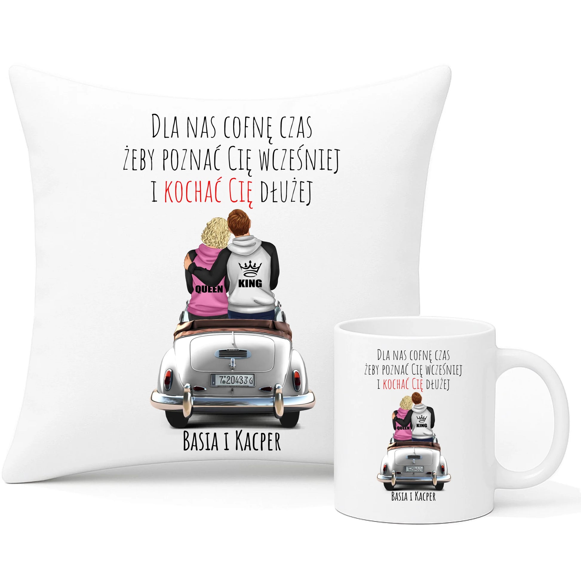 Zestaw poduszka i kubek dla par - prezent dla dziewczyny i chłopaka - Cofnę czas - personalizowany W08 - StoryCups.pl