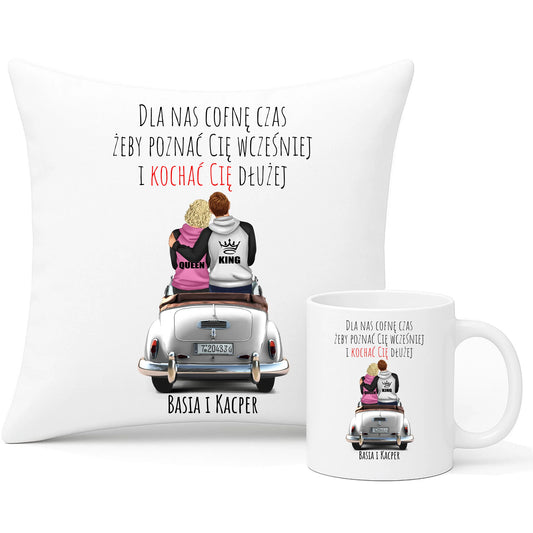 Zestaw poduszka i kubek dla par - prezent dla dziewczyny i chłopaka - Cofnę czas - personalizowany W08 - StoryCups.pl