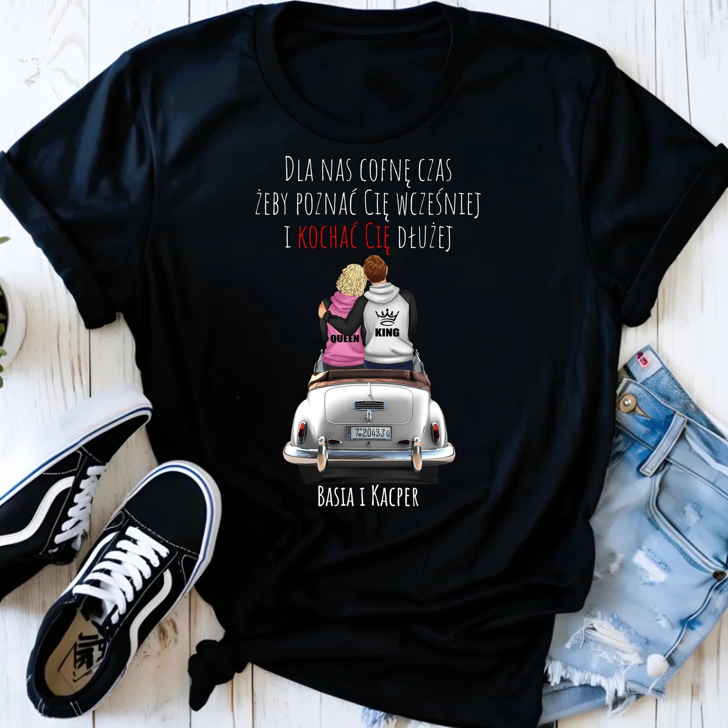 Koszulka damska dla par - prezent dla dziewczyny - Cofnę czas - personalizowana W08 - StoryCups.pl