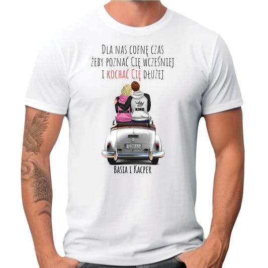 Koszulka męska dla par - prezent dla chłopaka - Cofnę czas - personalizowana W08 - StoryCups.pl