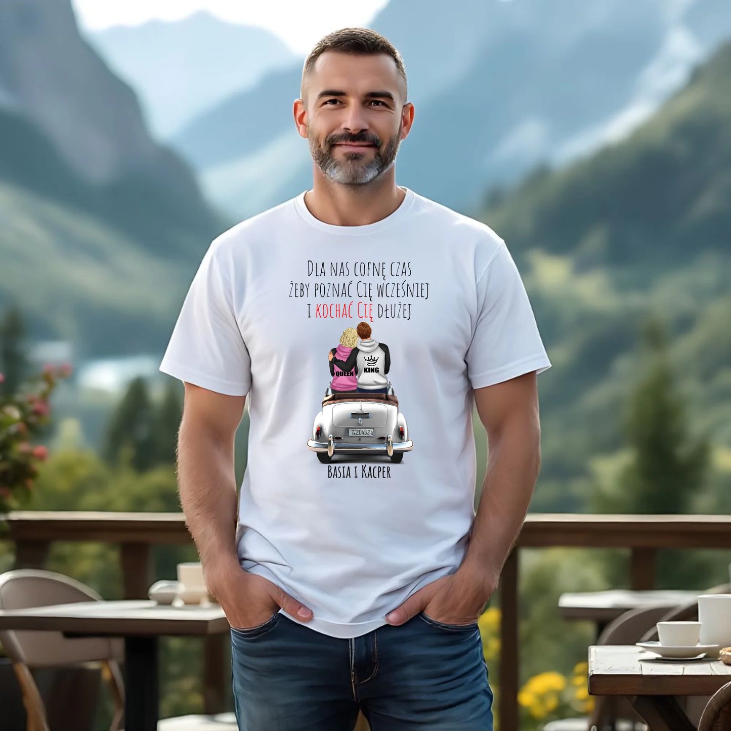 Koszulka męska dla par - prezent dla chłopaka - Cofnę czas - personalizowana W08 - StoryCups.pl