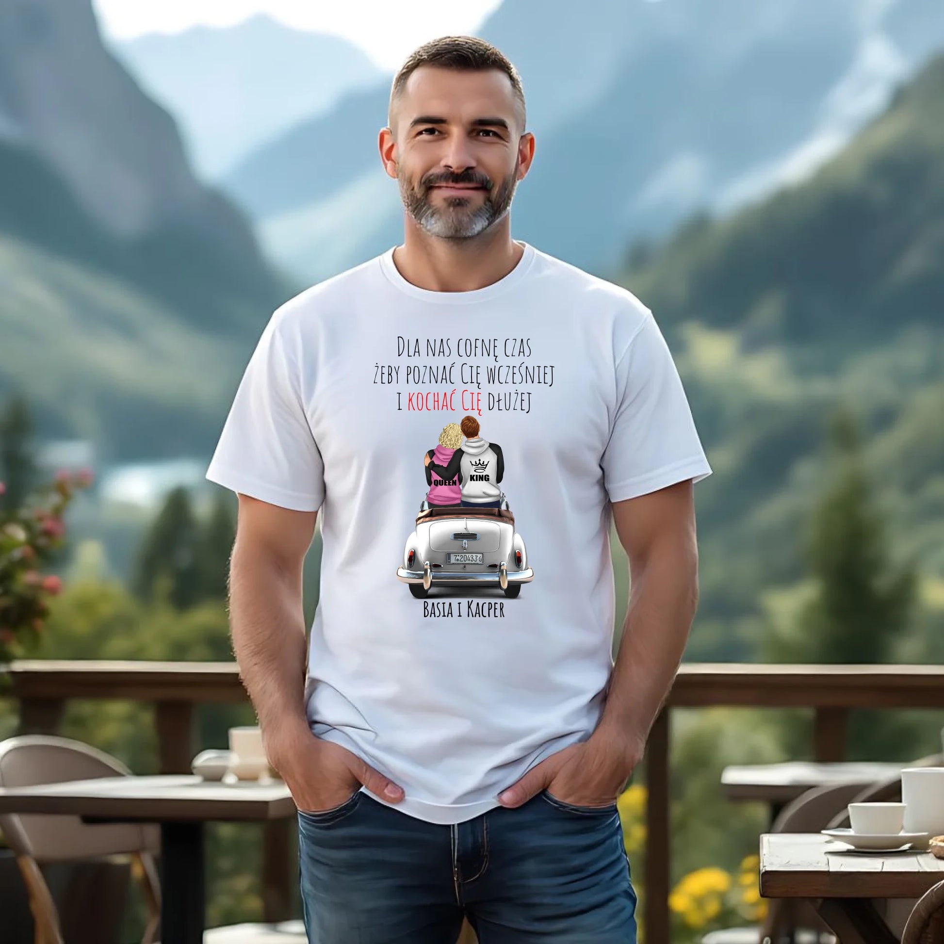 Koszulka męska dla par - prezent dla chłopaka - Cofnę czas - personalizowana W08 - StoryCups.pl