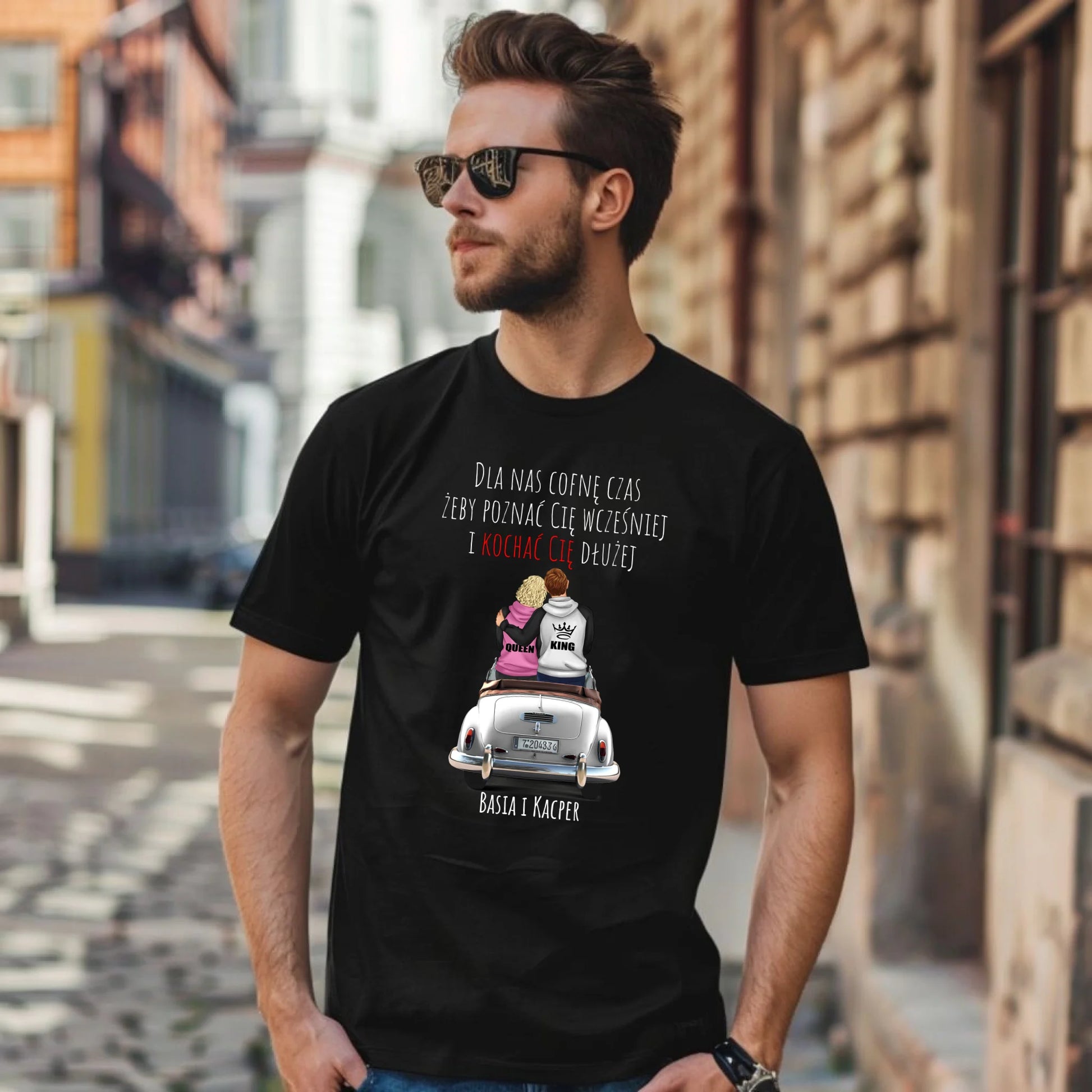 Koszulka męska dla par - prezent dla chłopaka - Cofnę czas - personalizowana W08 - StoryCups.pl