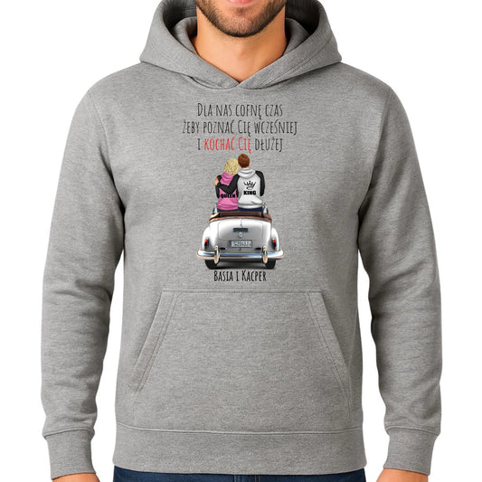 Bluza męska z kapturem dla par - prezent dla chłopaka - Cofnę czas - personalizowana W08 - StoryCups.pl