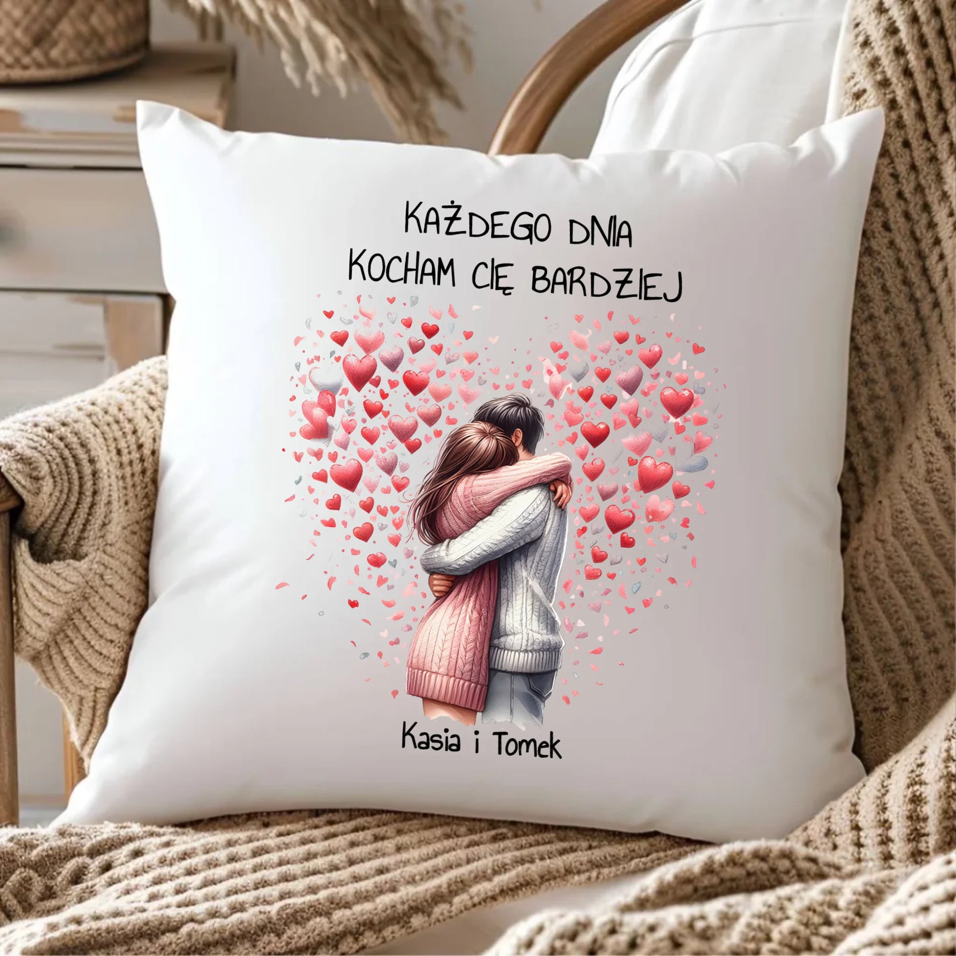 Poduszka dla par - prezent dla dziewczyny i chłopaka - Kocham Cię - personalizowana W09 - StoryCups.pl
