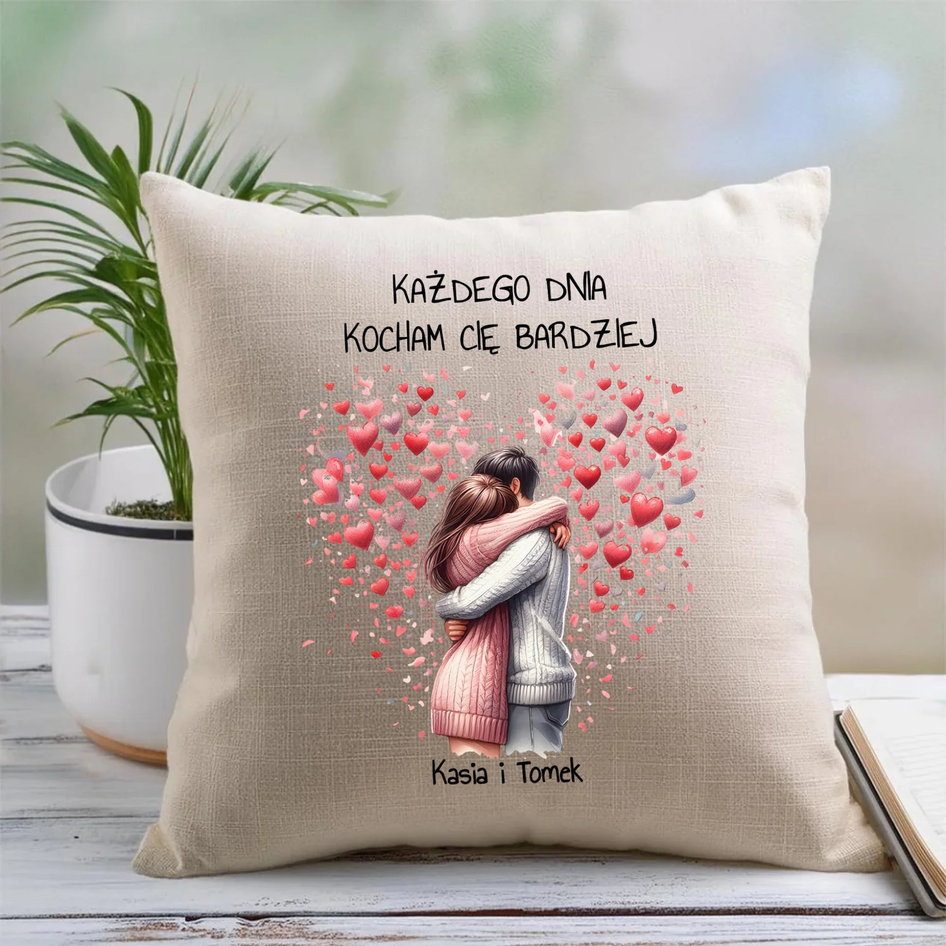 Poduszka dla par - prezent dla dziewczyny i chłopaka - Kocham Cię - personalizowana W09 - StoryCups.pl