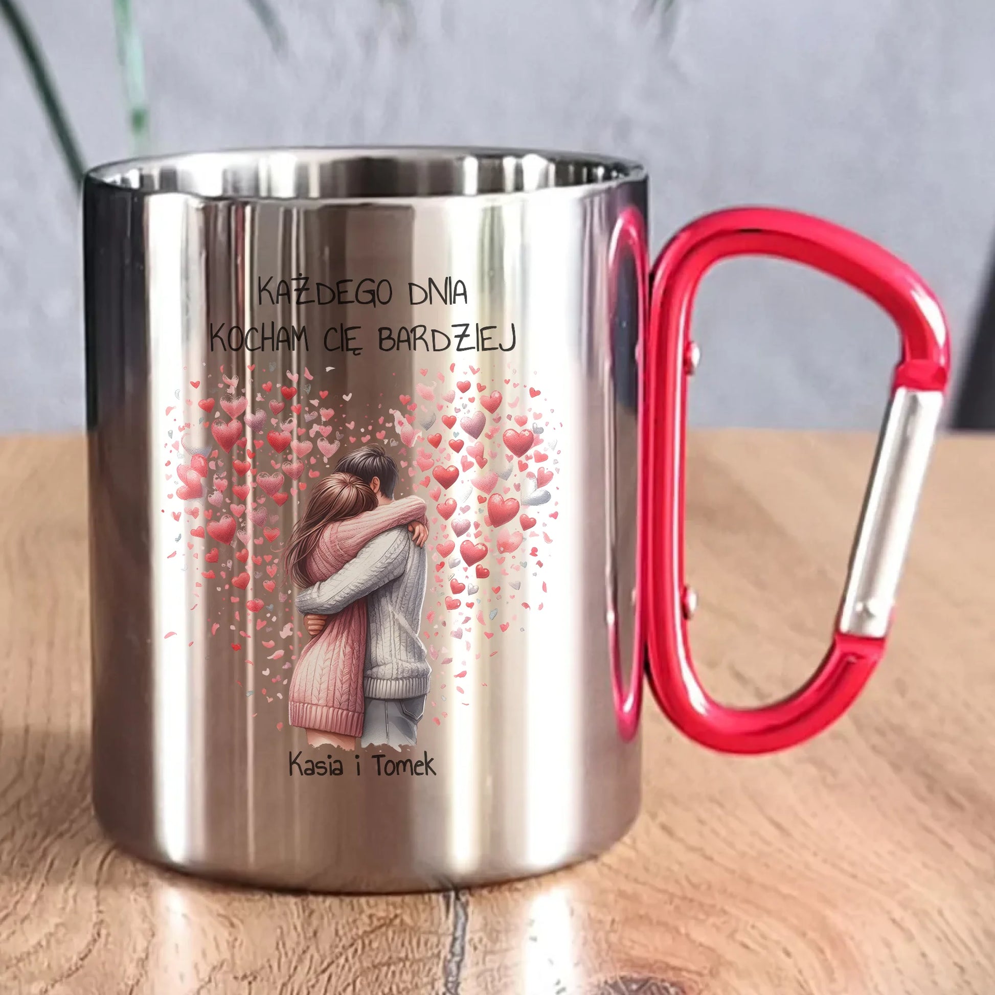 Kubek metalowy dla par - prezent dla dziewczyny i chłopaka - Kocham Cię - personalizowany W09 - StoryCups.pl