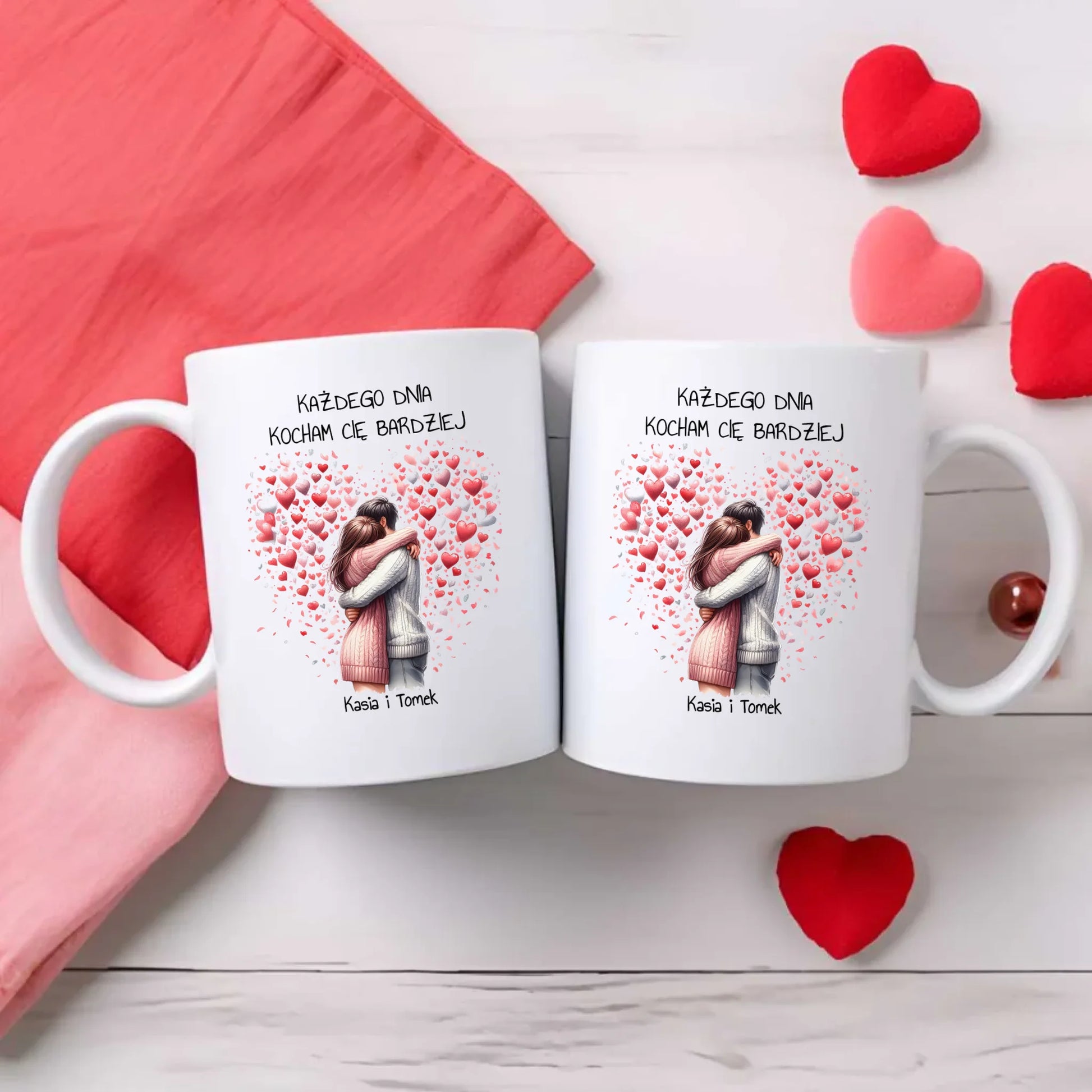 Zestaw poduszka i kubek dla par - prezent dla dziewczyny i chłopaka - Kocham Cię - personalizowany W09 - StoryCups.pl