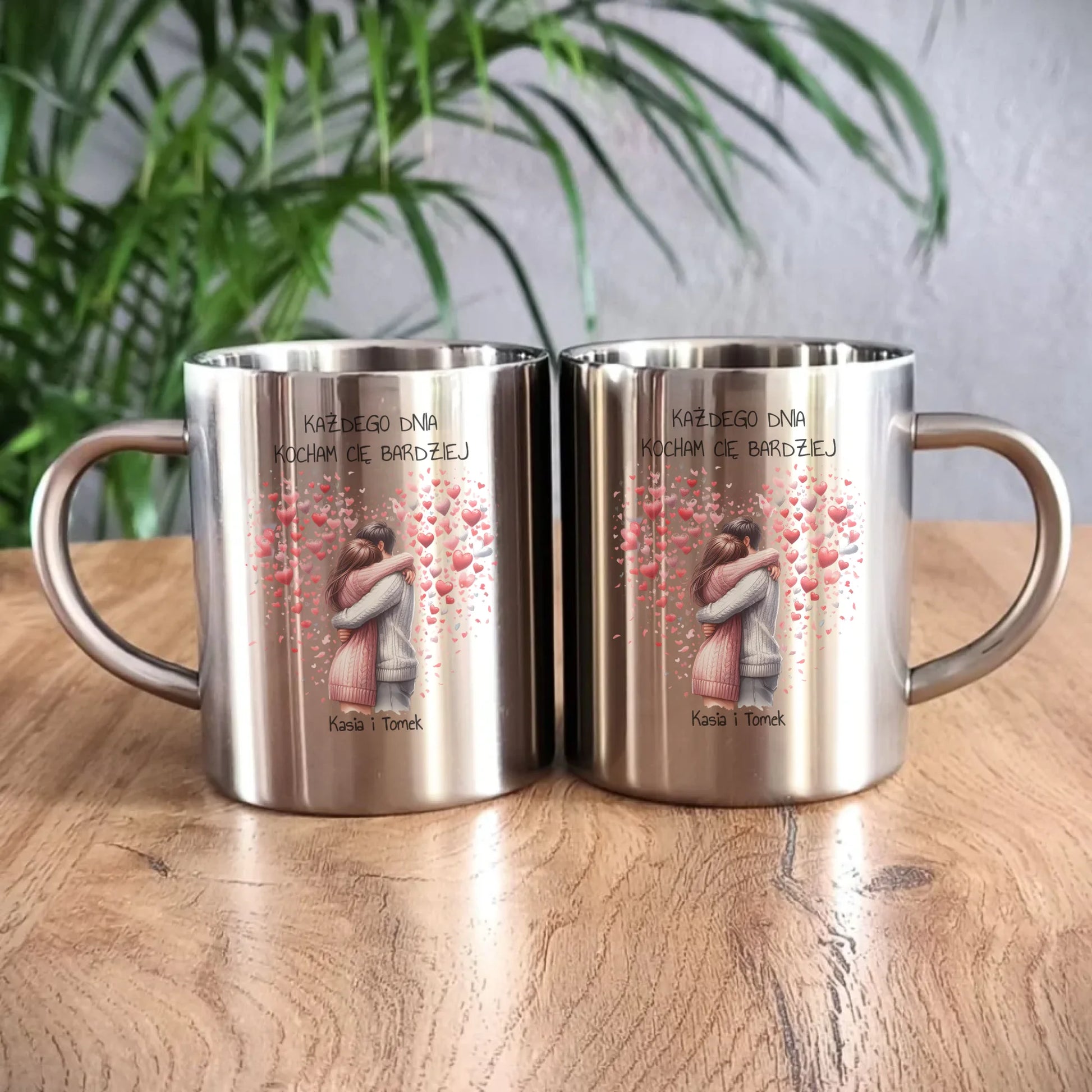 Kubek metalowy dla par - prezent dla dziewczyny i chłopaka - Kocham Cię - personalizowany W09 - StoryCups.pl