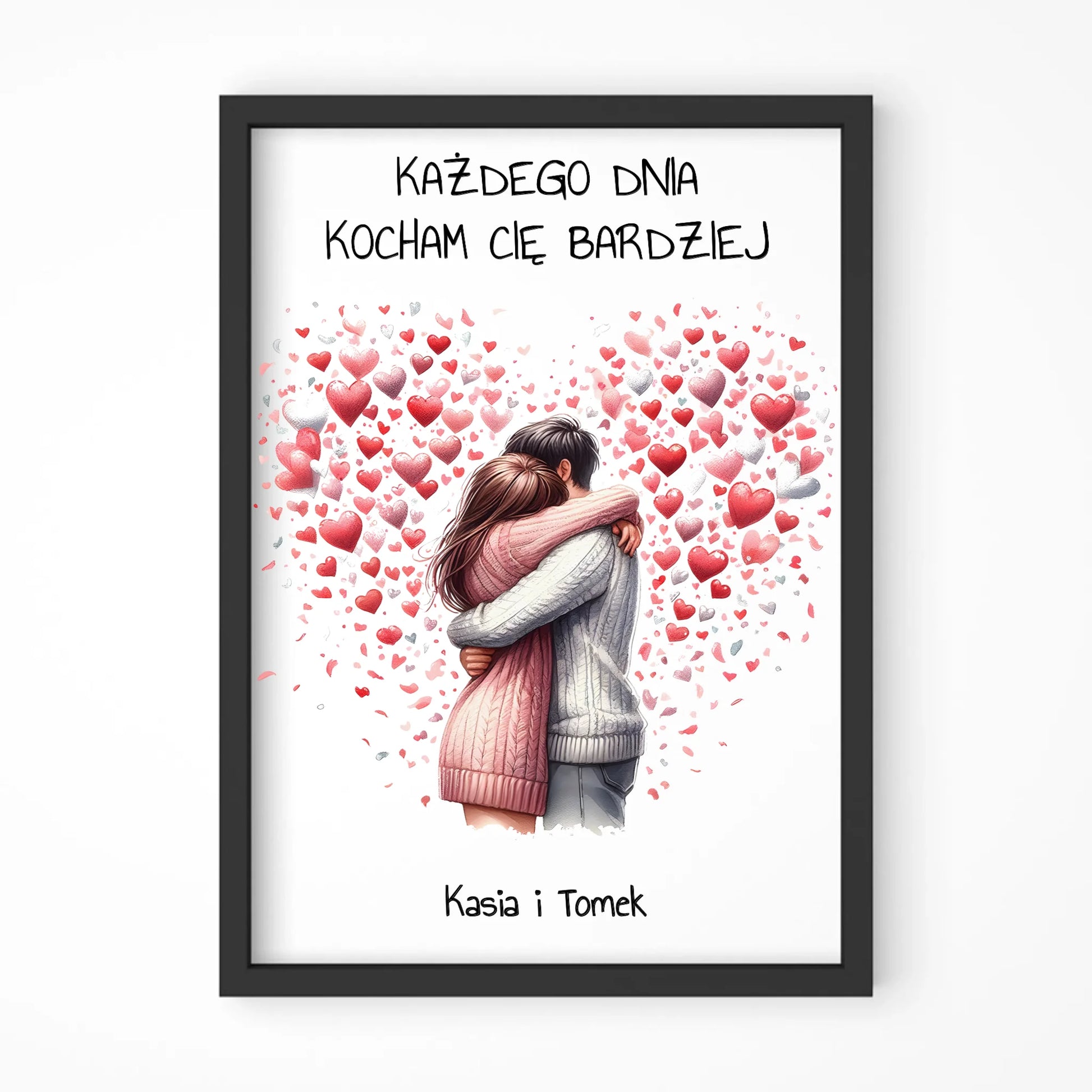 Plakat w ramie dla par - prezent dla dziewczyny i chłopaka - Kocham Cię - personalizowany W09 - StoryCups.pl