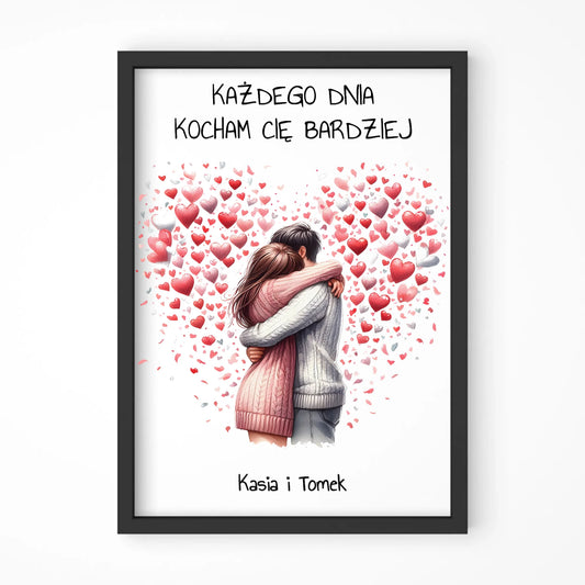 Plakat w ramie dla par - prezent dla dziewczyny i chłopaka - Kocham Cię - personalizowany W09 - StoryCups.pl