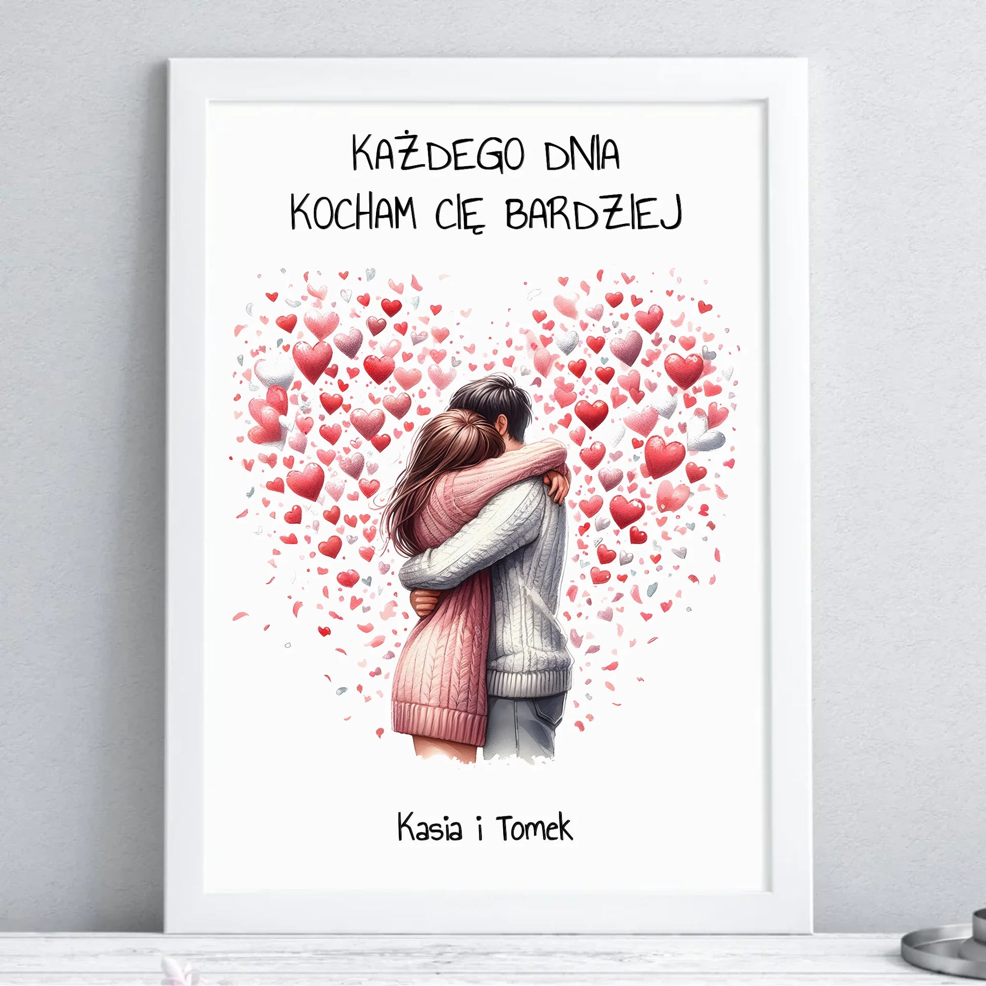 Plakat w ramie dla par - prezent dla dziewczyny i chłopaka - Kocham Cię - personalizowany W09 - StoryCups.pl