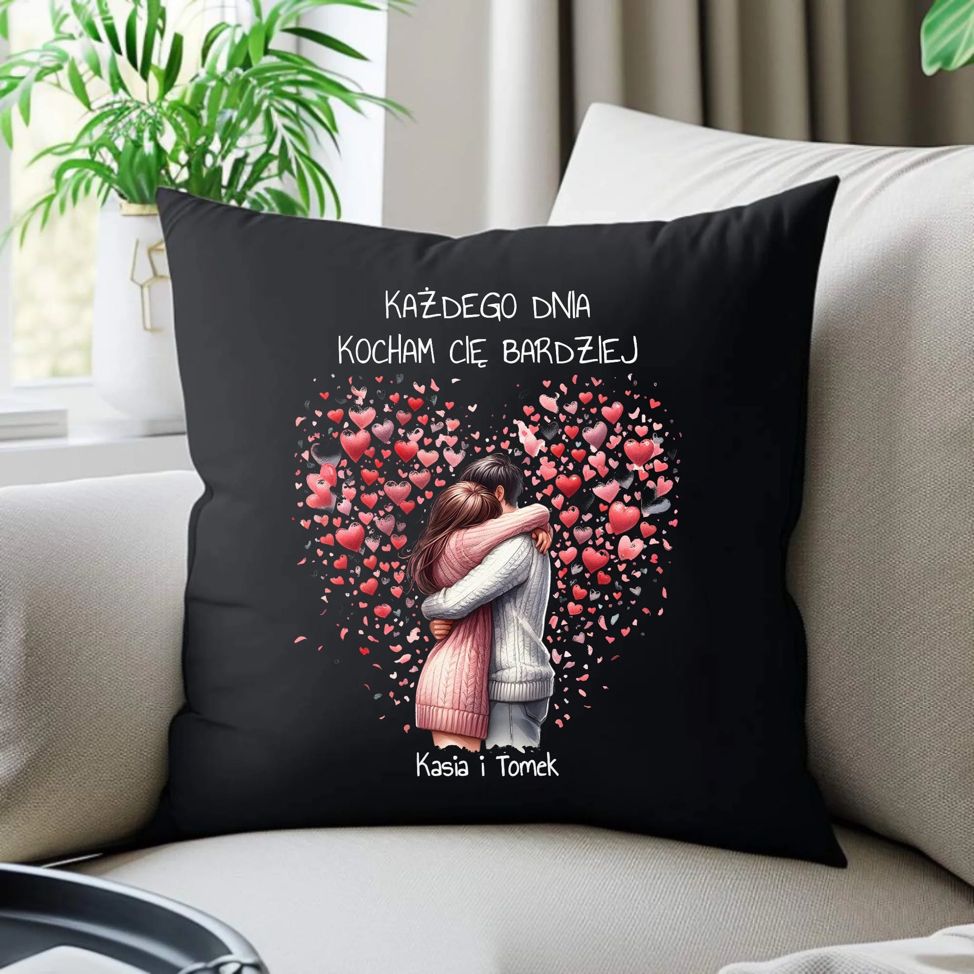 Poduszka dekoracyjna dla par - prezent dla dziewczyny i chłopaka - Kocham Cię - personalizowana W09 - StoryCups.pl