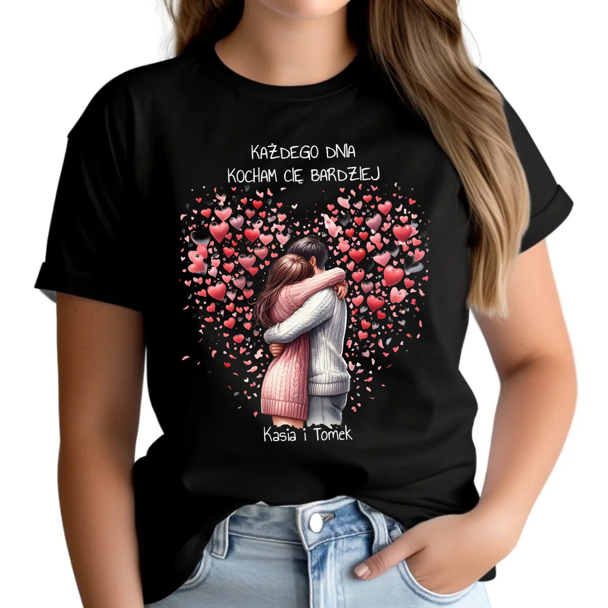 Koszulka damska dla par - prezent dla dziewczyny - Kocham Cię - personalizowana W09 - StoryCups.pl